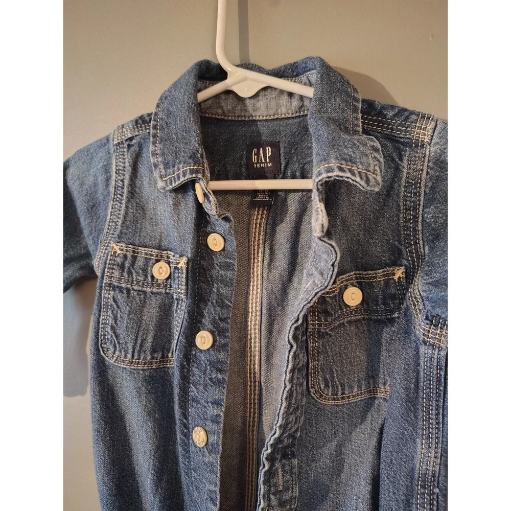 Gap Denim Baby Blue Jean Coverall Jumpsuit 12-18 Months Utility Romper